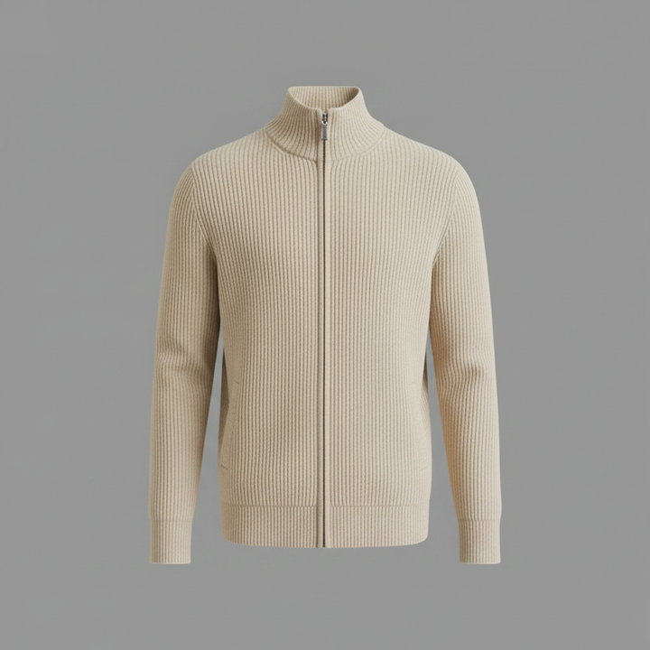 Męski kardigan na zamek z stójką – Slim-Fit, żebrowany dzianina do biura i na weekend