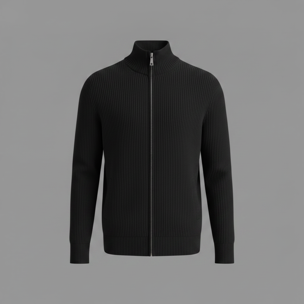 Męski kardigan na zamek z stójką – Slim-Fit, żebrowany dzianina do biura i na weekend