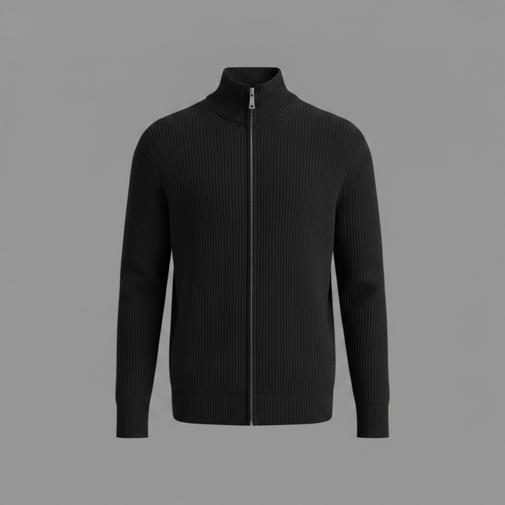 Męski kardigan na zamek z stójką – Slim-Fit, żebrowany dzianina do biura i na weekend