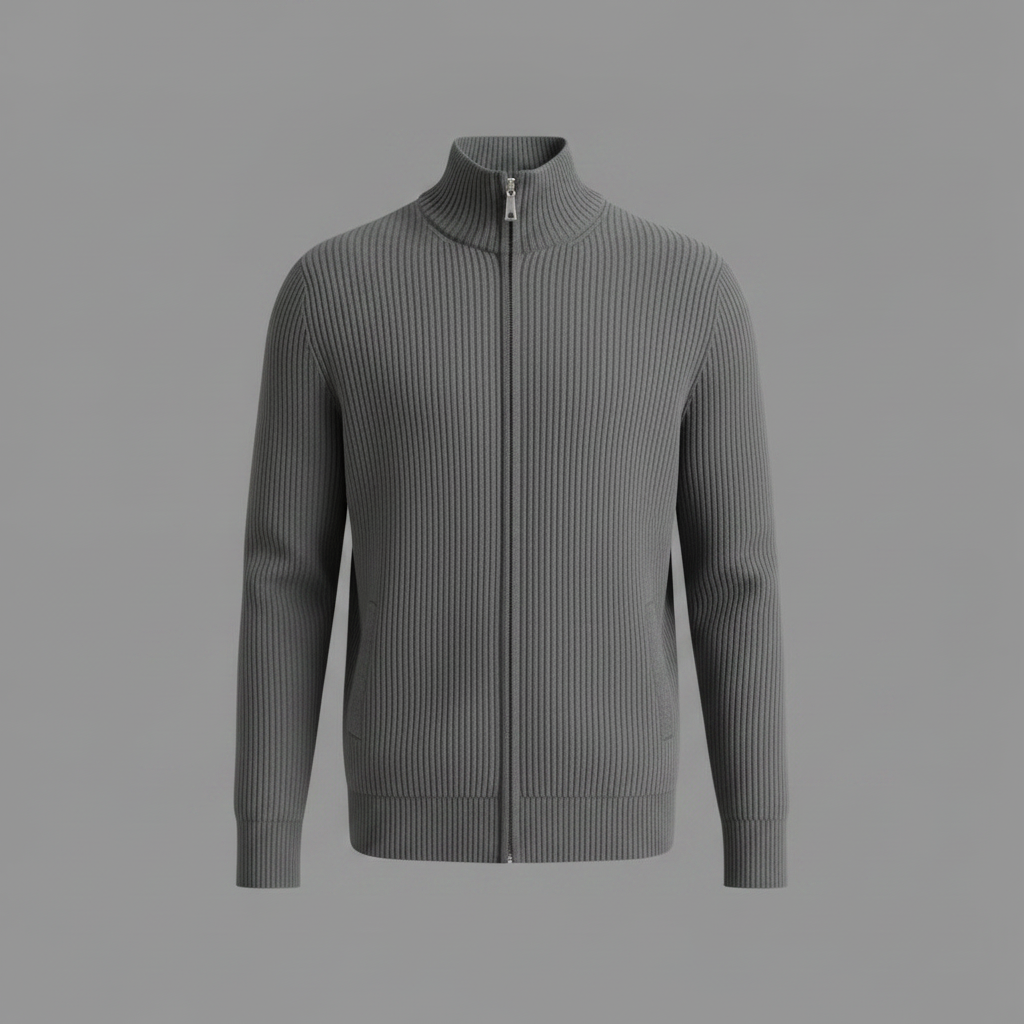 Męski kardigan na zamek z stójką – Slim-Fit, żebrowany dzianina do biura i na weekend