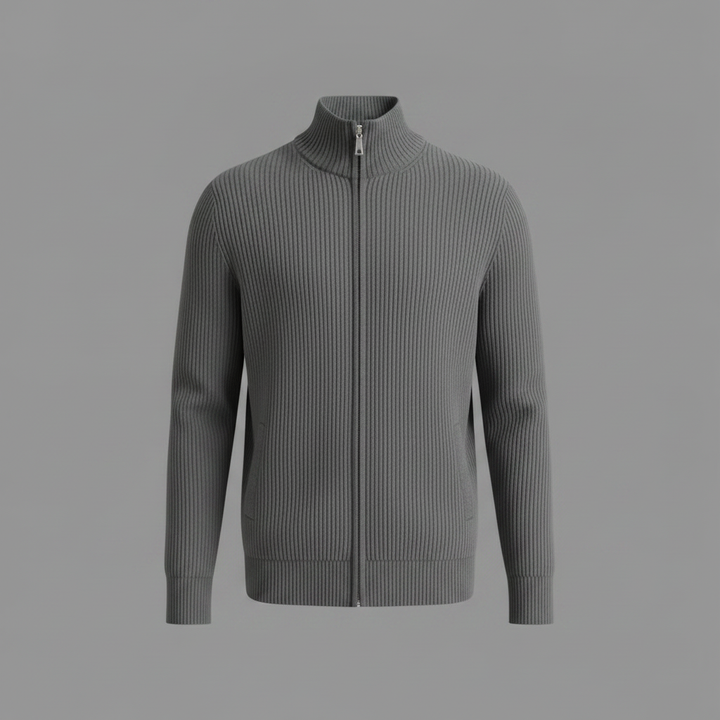 Męski kardigan na zamek z stójką – Slim-Fit, żebrowany dzianina do biura i na weekend
