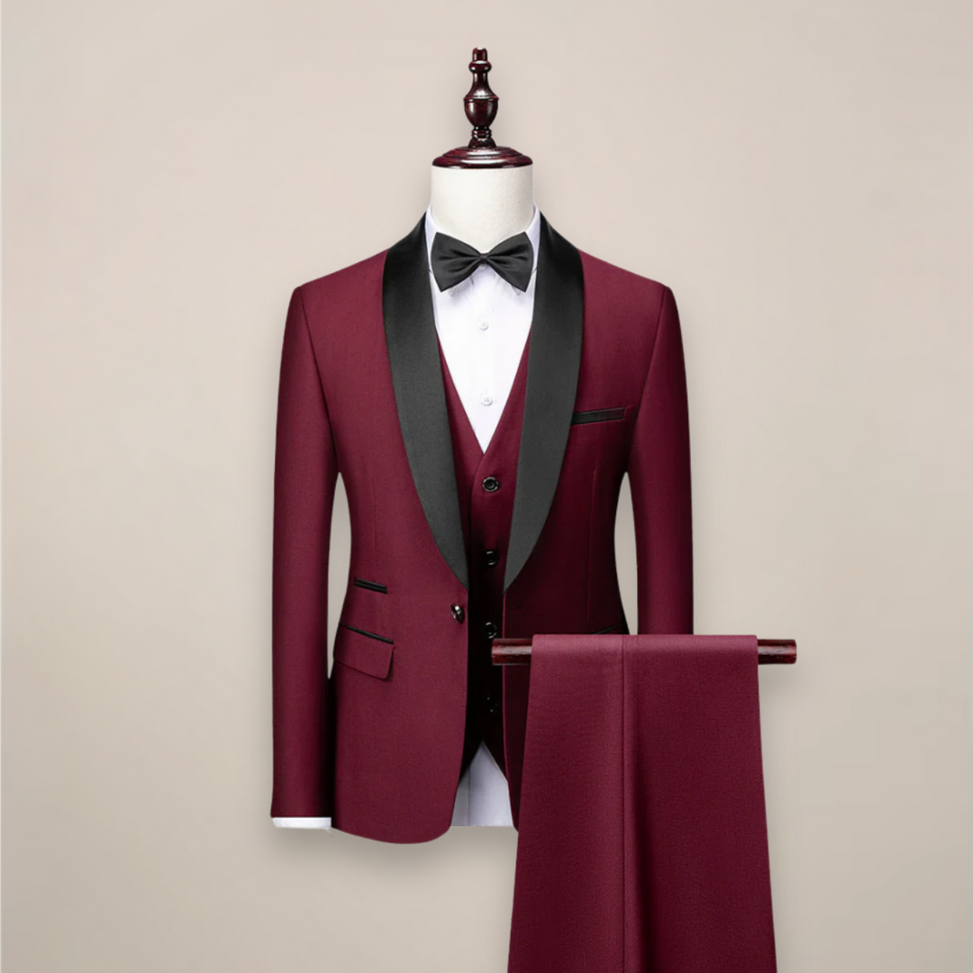 Męski Dopasowany Garnitur Tuxedo w Trzech Częściach – Formalna Odzież z Szalowym Kołnierzem na Wesela, Gale i Wydarzenia Wieczorne