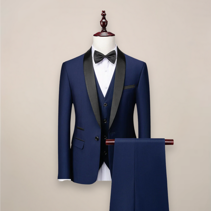 Męski Dopasowany Garnitur Tuxedo w Trzech Częściach – Formalna Odzież z Szalowym Kołnierzem na Wesela, Gale i Wydarzenia Wieczorne