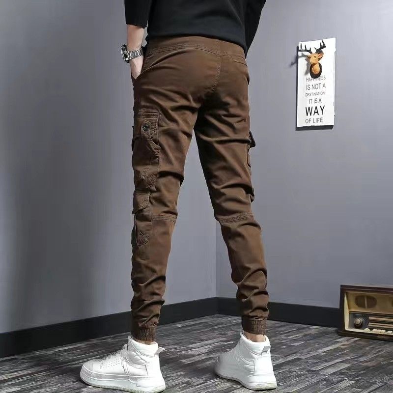 Męskie spodnie cargo slim fit z kieszeniami w stylu streetwear