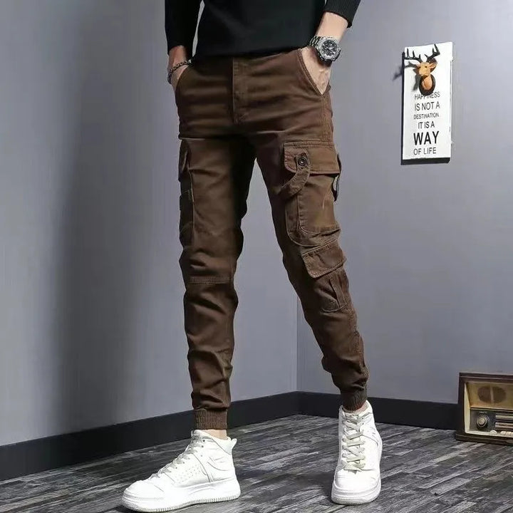 Męskie spodnie cargo slim fit z kieszeniami w stylu streetwear
