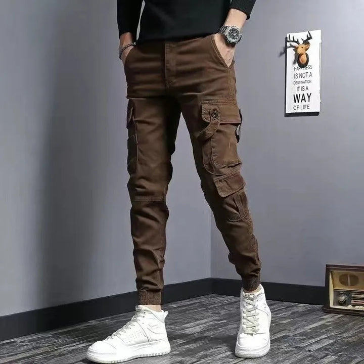 Męskie spodnie cargo slim fit z kieszeniami w stylu streetwear