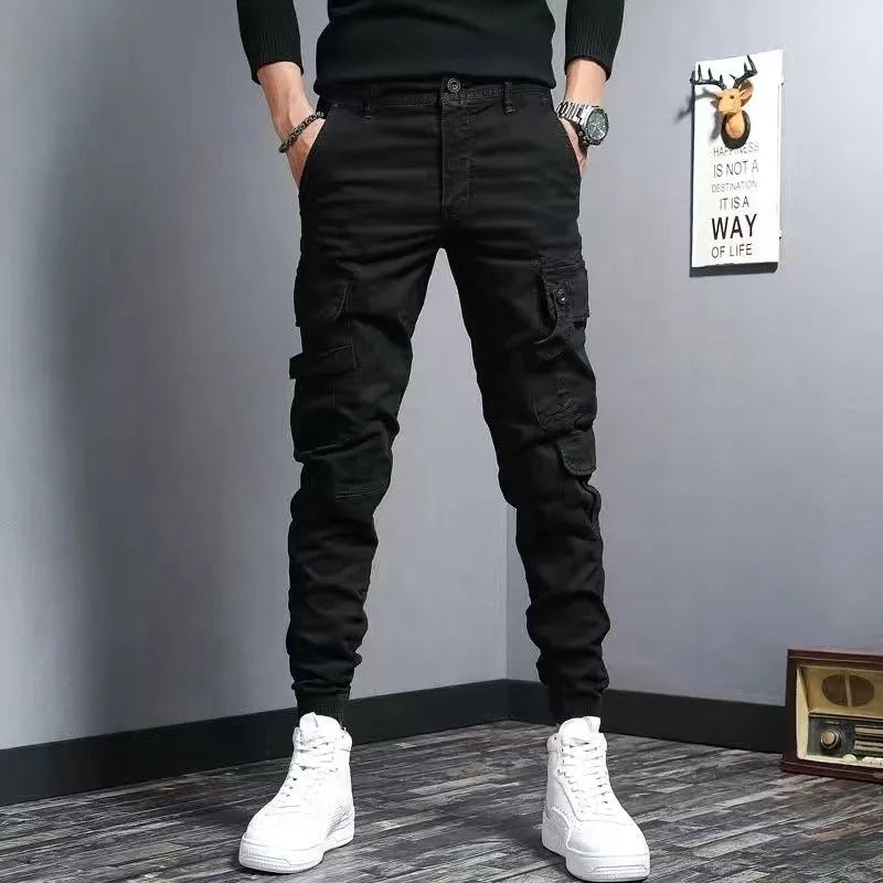 Męskie spodnie cargo slim fit z kieszeniami w stylu streetwear