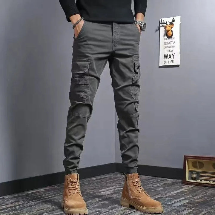 Męskie spodnie cargo slim fit z kieszeniami w stylu streetwear