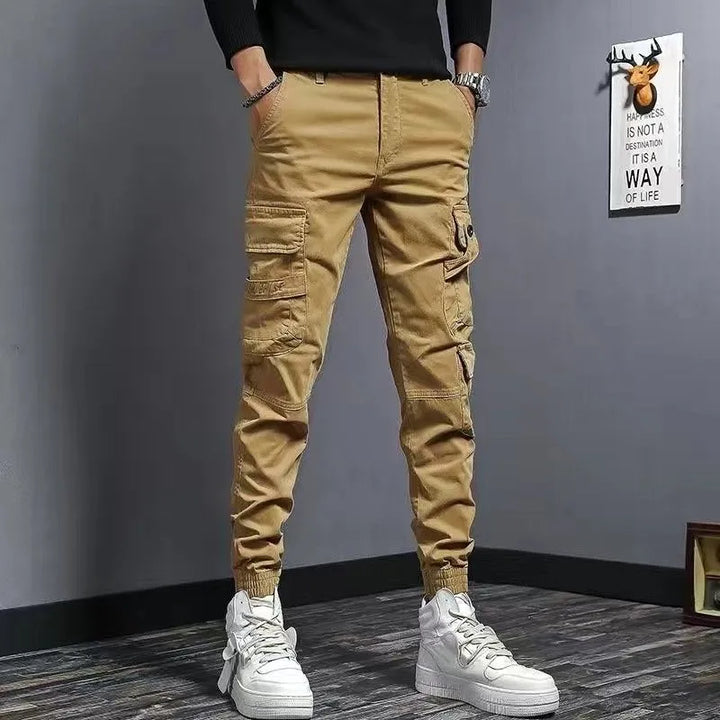 Męskie spodnie cargo slim fit z kieszeniami w stylu streetwear