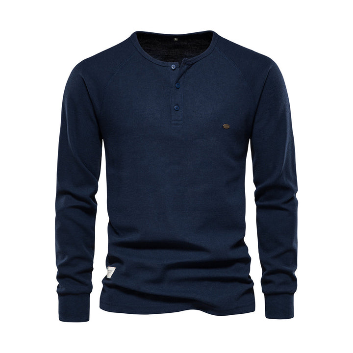 Męska koszula Henley z długim rękawem w splot waffle, casualowy krój