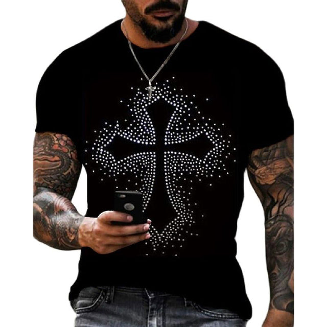 Męska koszulka graficzna z logo korony z kryształków, slim fit