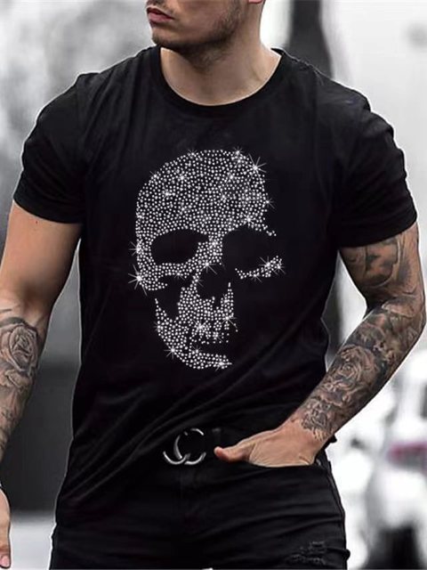 Męska koszulka graficzna z logo korony z kryształków, slim fit