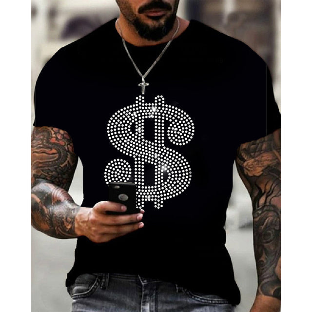 Męska koszulka graficzna z logo korony z kryształków, slim fit