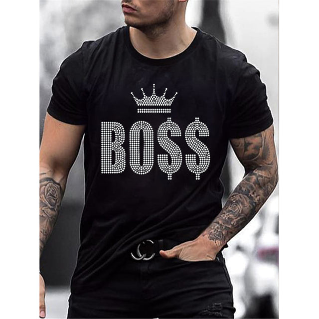 Męska koszulka graficzna z logo korony z kryształków, slim fit
