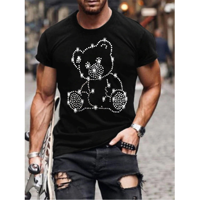 Męska koszulka graficzna z logo korony z kryształków, slim fit