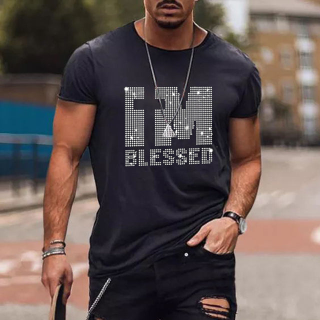 Męska koszulka graficzna z logo korony z kryształków, slim fit