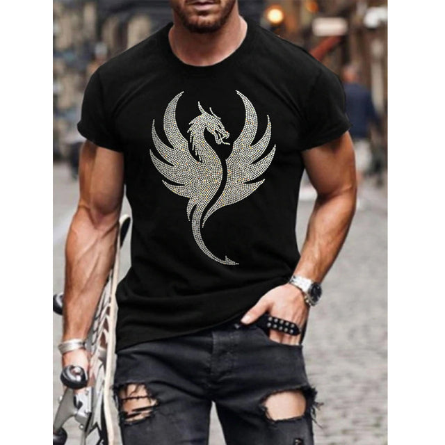 Męska koszulka graficzna z logo korony z kryształków, slim fit