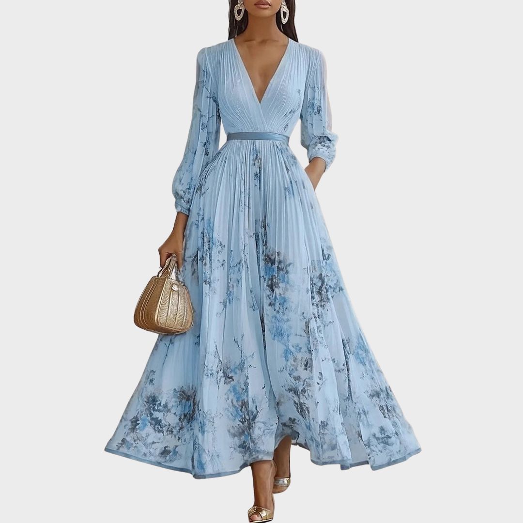Kobieta Maxi Sukienka z Fasonem w Głęboki Dekolt V