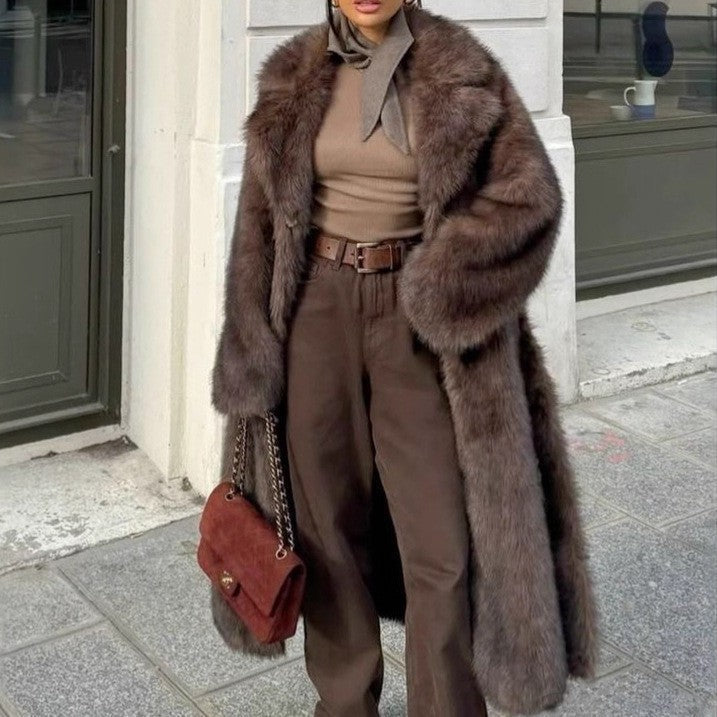 Kobiecą Oversized Kurtka z Sztucznego Futra – Długa Warstwa Zimowa na Eleganckie Miejskie Stylizacje