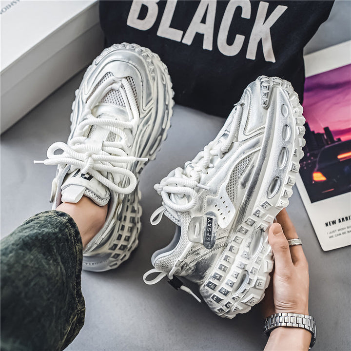 Męskie sneakersy z warstwowym panelem i grubą podeszwą