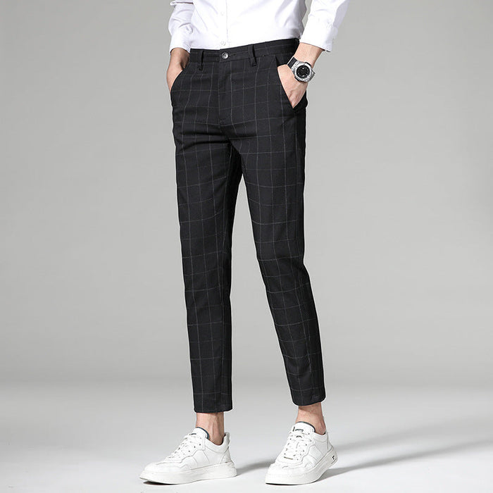 Męskie Spodnie Chino Slim Fit w Kratę Kostka