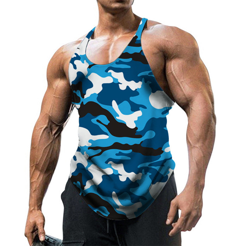 Męski T-shirt bez rękawów z nadrukiem w stylu U Neck Racerback
