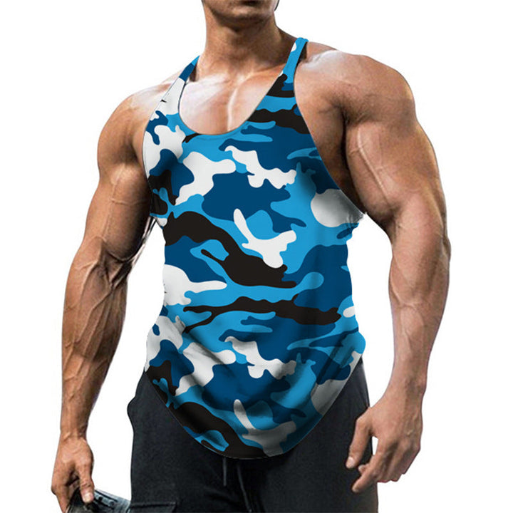 Męski T-shirt bez rękawów z nadrukiem w stylu U Neck Racerback