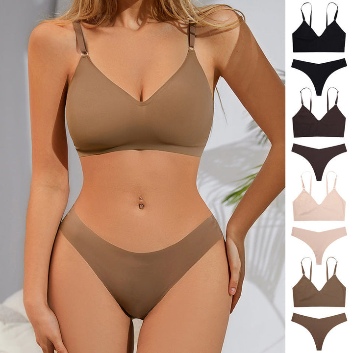 Damski bezszwowy bezprzewodowy biustonosz V-neck w kolorze nude do wypoczynku