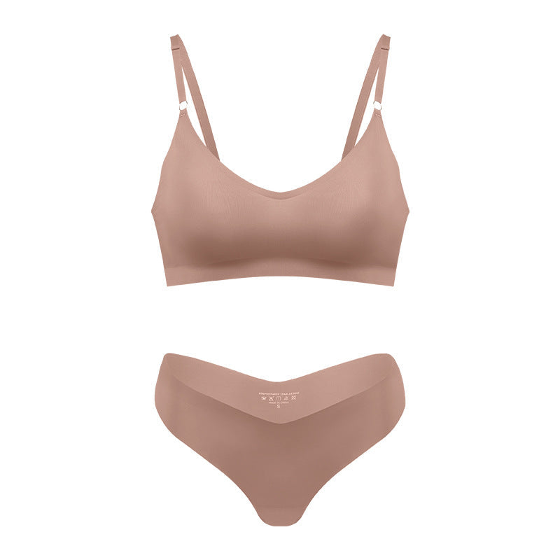 Damski bezszwowy bezprzewodowy biustonosz V-neck w kolorze nude do wypoczynku
