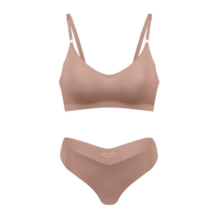 Damski bezszwowy bezprzewodowy biustonosz V-neck w kolorze nude do wypoczynku