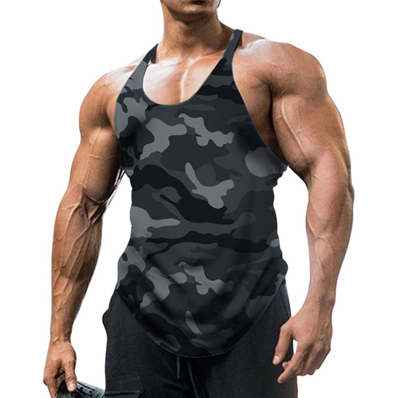 Męski T-shirt bez rękawów z nadrukiem w stylu U Neck Racerback