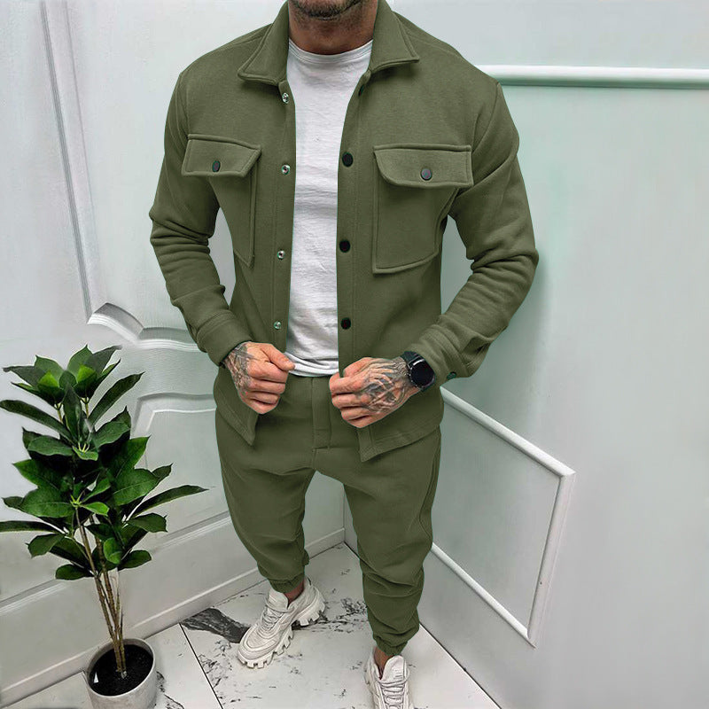 Męski zestaw koszuli i spodni z zamszu 1+1 gratis – Casual Luxury Wygodny Oddychający Stylowy Elegancki Codzienny Strój