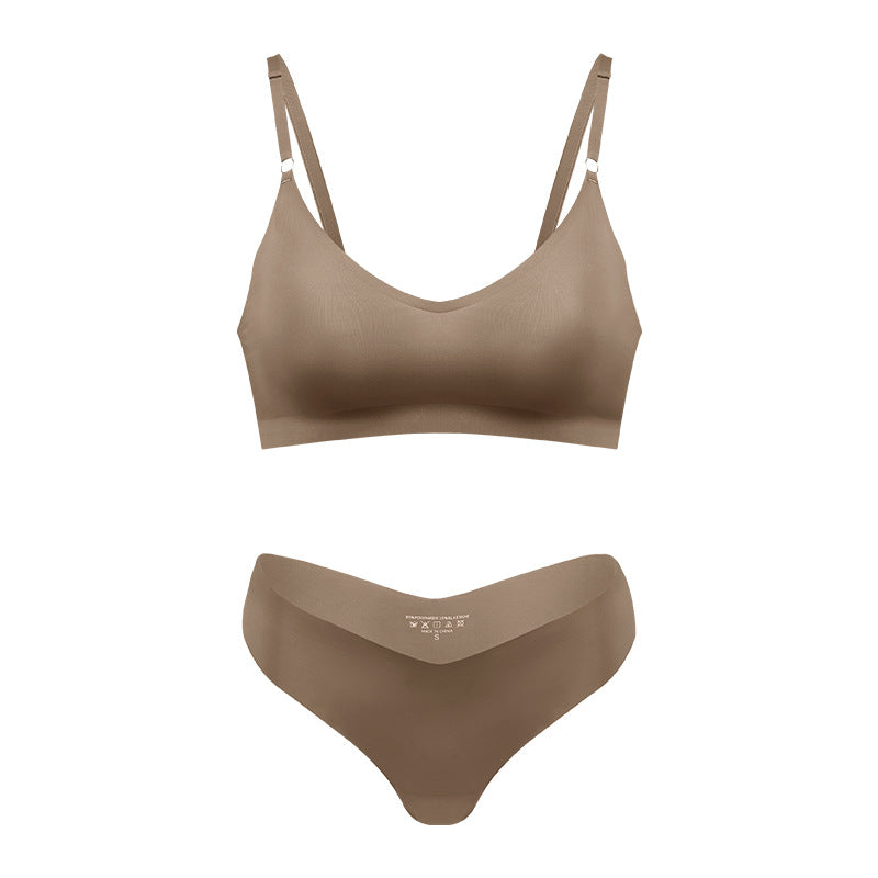 Damski bezszwowy bezprzewodowy biustonosz V-neck w kolorze nude do wypoczynku