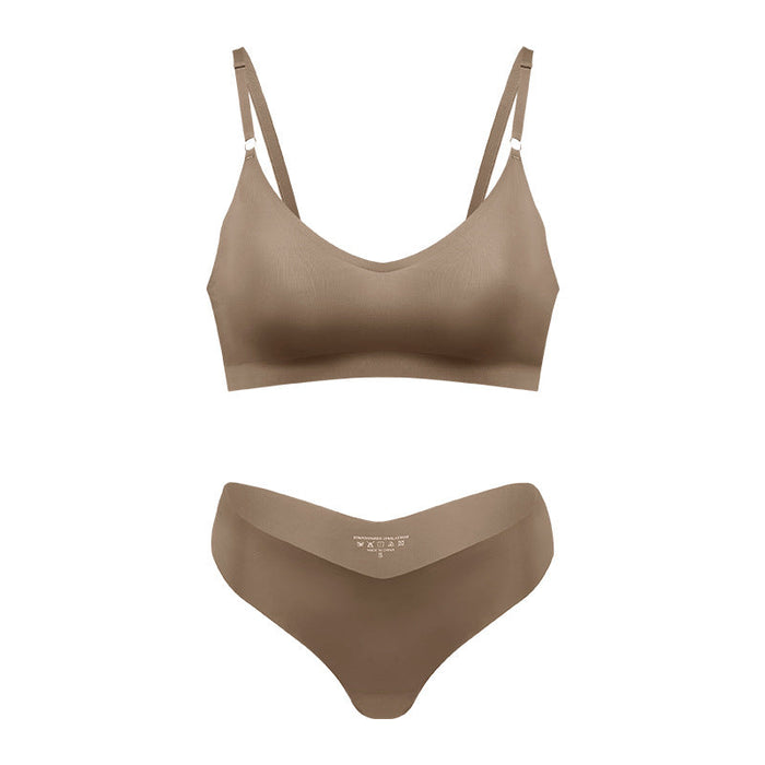 Damski bezszwowy bezprzewodowy biustonosz V-neck w kolorze nude do wypoczynku