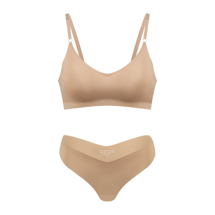 Damski bezszwowy bezprzewodowy biustonosz V-neck w kolorze nude do wypoczynku