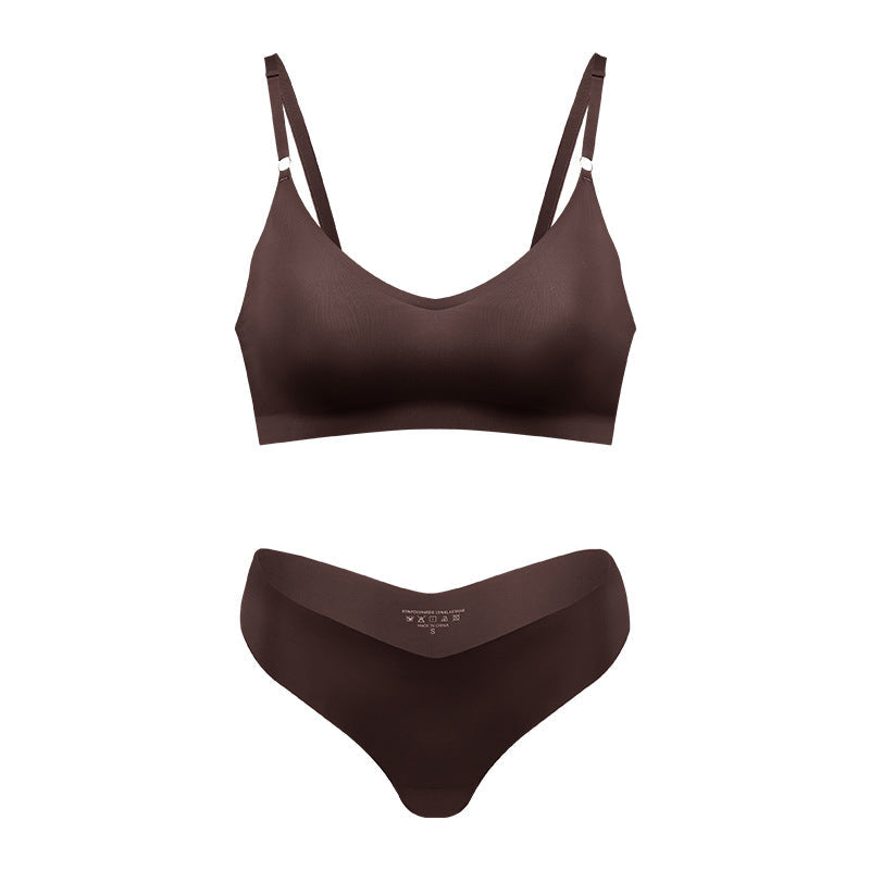 Damski bezszwowy bezprzewodowy biustonosz V-neck w kolorze nude do wypoczynku
