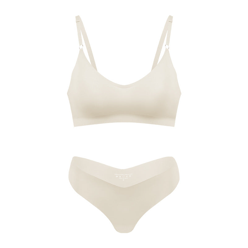 Damski bezszwowy bezprzewodowy biustonosz V-neck w kolorze nude do wypoczynku