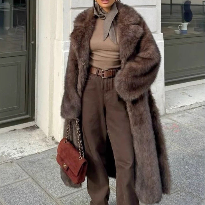 Kobiecą Oversized Kurtka z Sztucznego Futra – Długa Warstwa Zimowa na Eleganckie Miejskie Stylizacje
