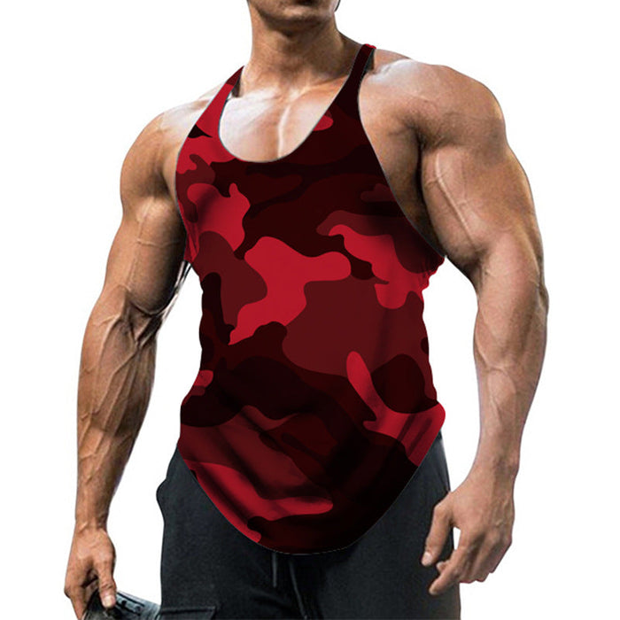 Męski T-shirt bez rękawów z nadrukiem w stylu U Neck Racerback