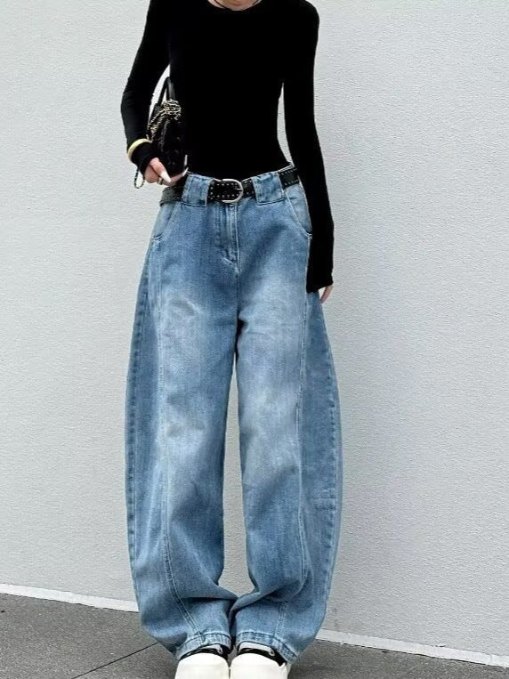 Damskie dżinsy z wysokim stanem w stylu barrel leg