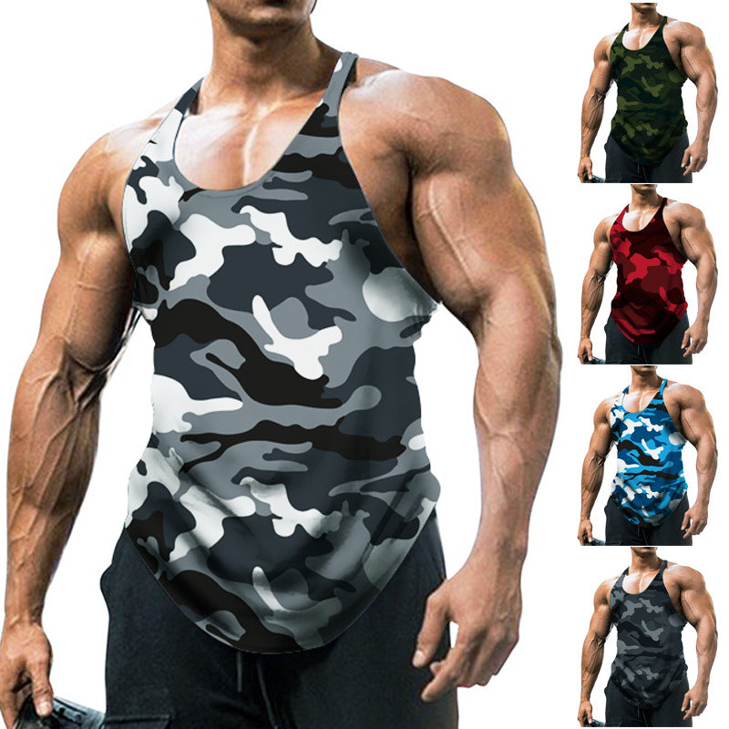 Męski T-shirt bez rękawów z nadrukiem w stylu U Neck Racerback