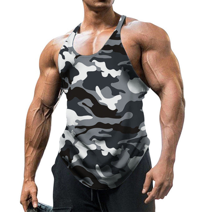 Męski T-shirt bez rękawów z nadrukiem w stylu U Neck Racerback