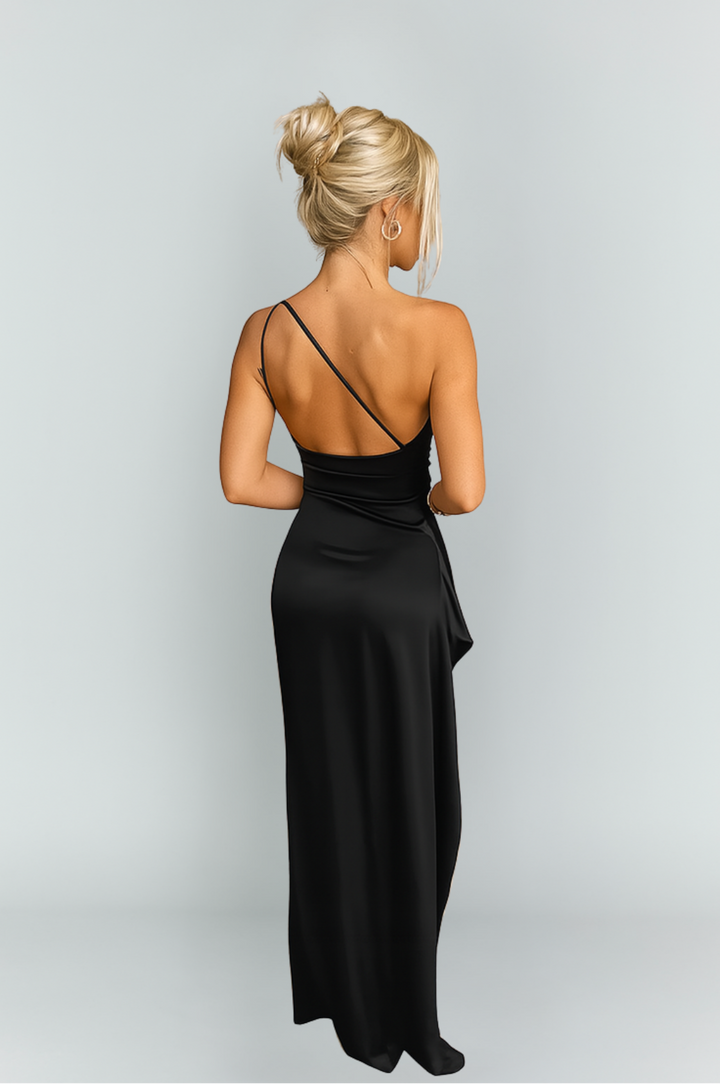 Sukienka Maxi z Satyny na Jedno Ramię dla Kobiet, Elegancka, Z Rozporkiem, Formalna, Slim Fit, Płynąca