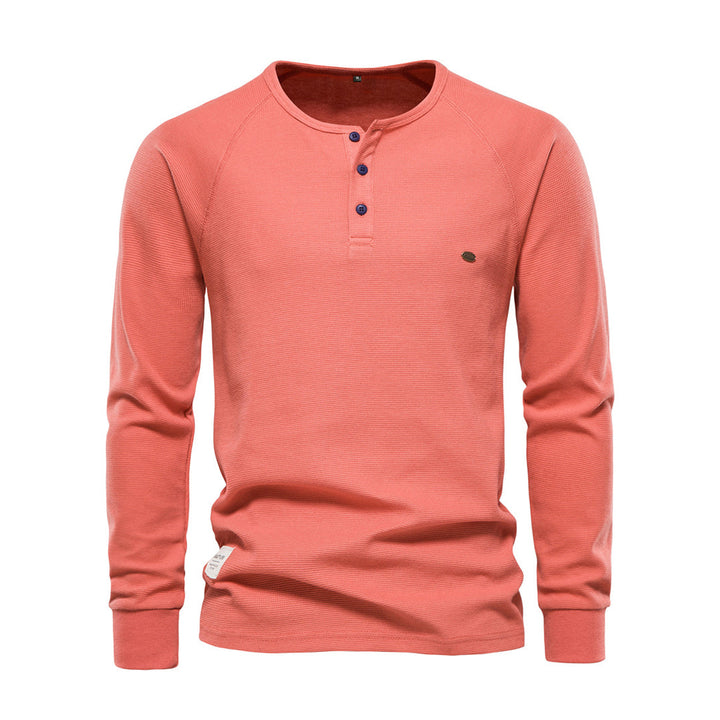 Męska koszula Henley z długim rękawem w splot waffle, casualowy krój