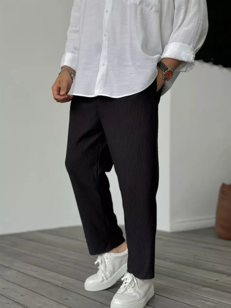 Męskie Luźne Teksturowane Spodnie – Zwężany Styl Smart-Casual na Codzień