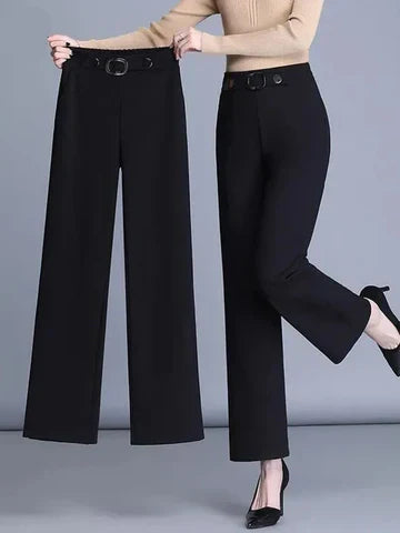 Damskie Spodnie o Szerokich Nogawkach z Wysokim Stanem – Elegancki Casual do Biura z Paskiem