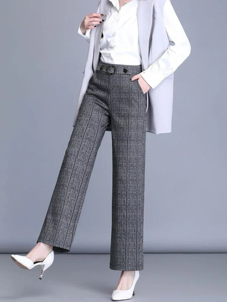 Damskie Spodnie o Szerokich Nogawkach z Wysokim Stanem – Elegancki Casual do Biura z Paskiem