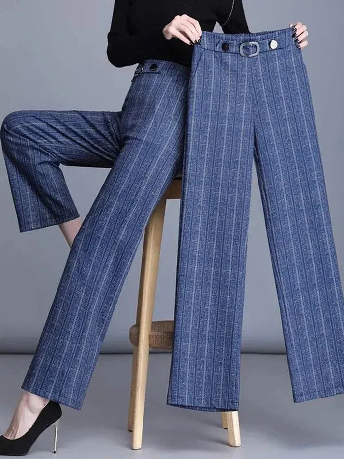Damskie Spodnie o Szerokich Nogawkach z Wysokim Stanem – Elegancki Casual do Biura z Paskiem