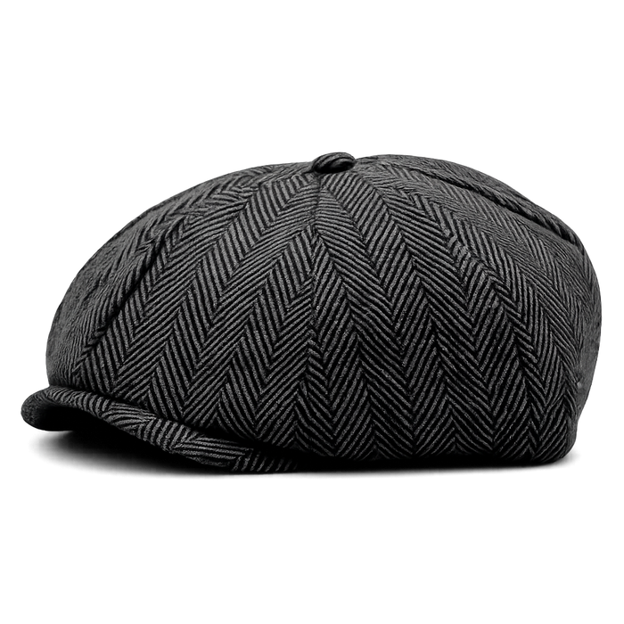 Męska czapka typu newsboy w jodełkę – Styl vintage dla eleganckiego casualu