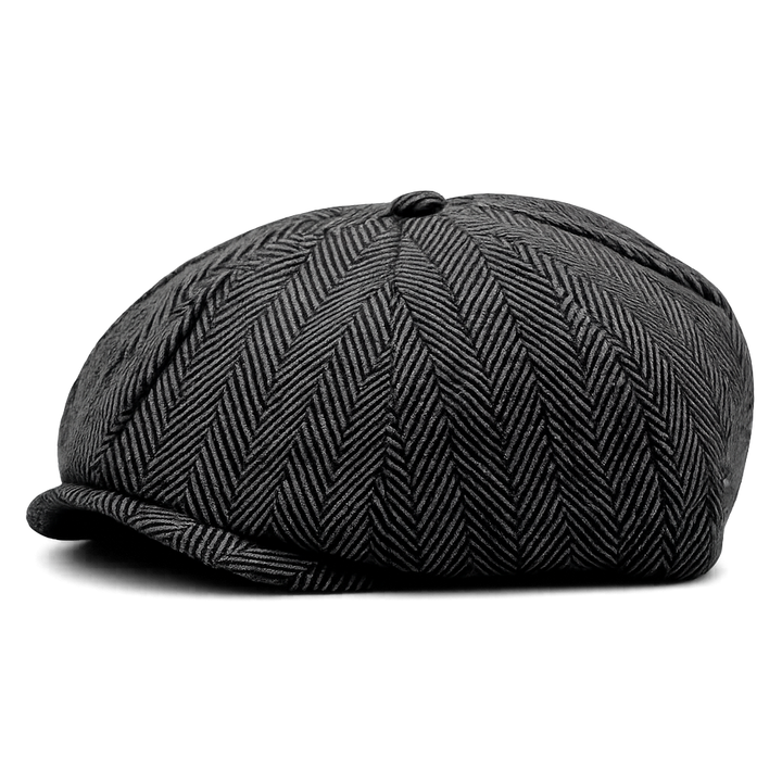 Męska czapka typu newsboy w jodełkę – Styl vintage dla eleganckiego casualu
